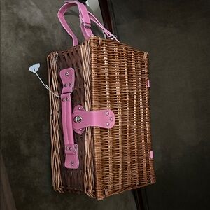 Pink and Brown Wicker Handbag
